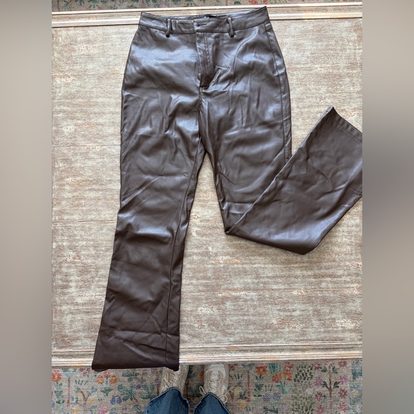 Motel Rocks Chocolate Flare Leather Pants - Picture 2 of 3